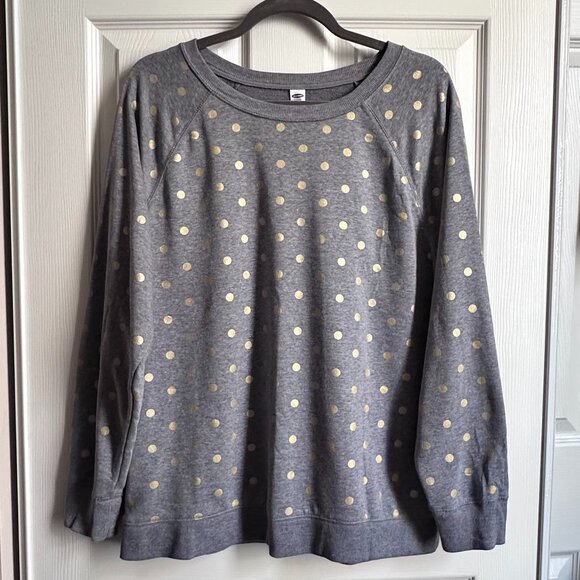 Old Navy Women's Large Crew Neck Sweatshirt Gray with Gold Foil Polka Dot Print - Picture 1 of 5